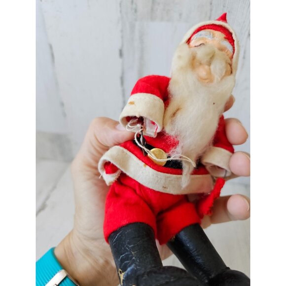 Antique cardboard felt Santa composition metal jointed figurine Xmas tree - Picture 9 of 10